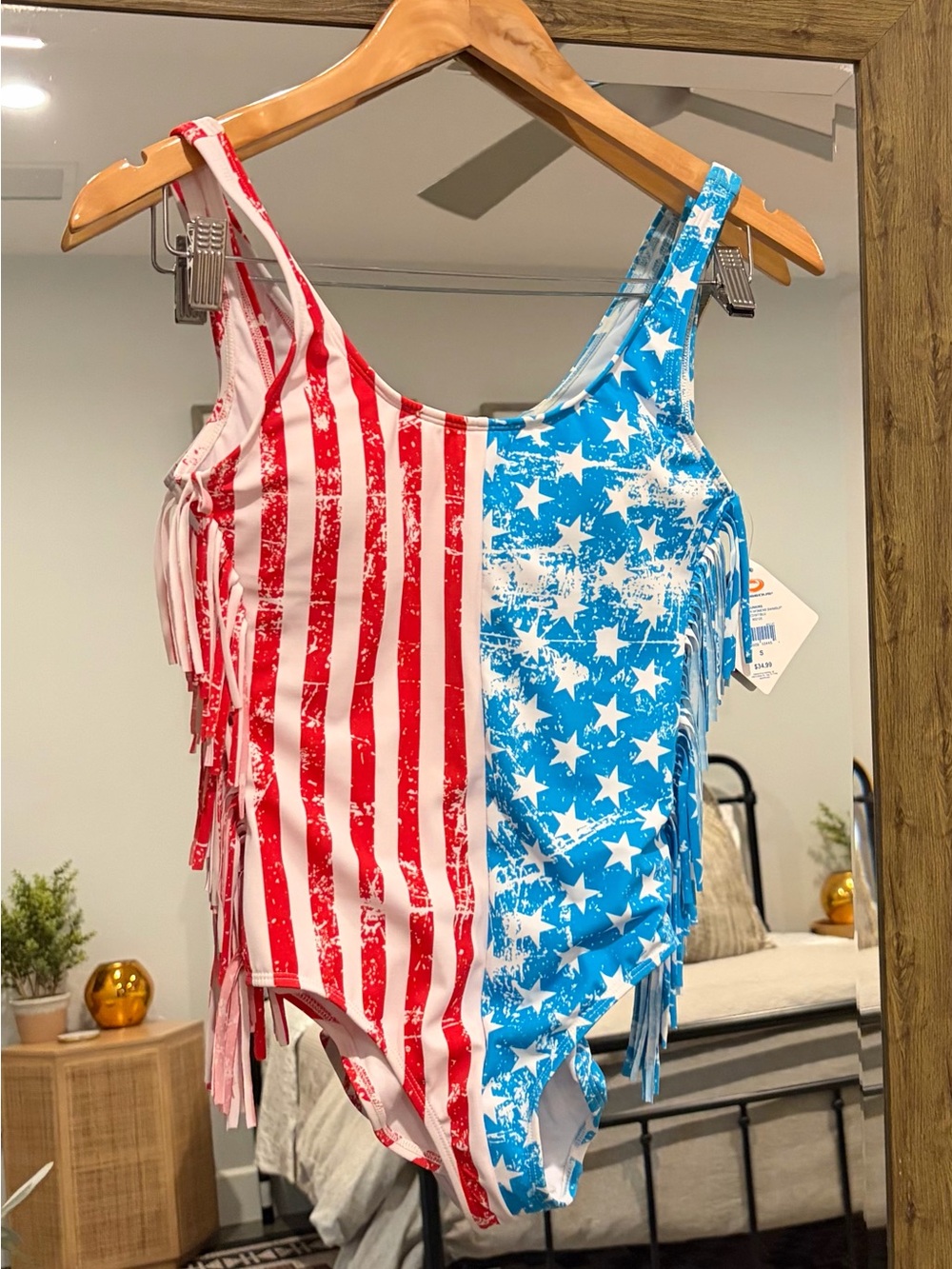 Stars & Stripes Fringe One-Piece Swimsuit - Red & Blue